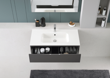 QUB06 - Single wooden vanity unit with integrated washbasin with cabinets by Gruppo Geromin - view 3